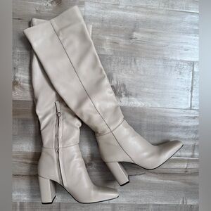 Women’s Knee-High Block Heel Boots in Beige